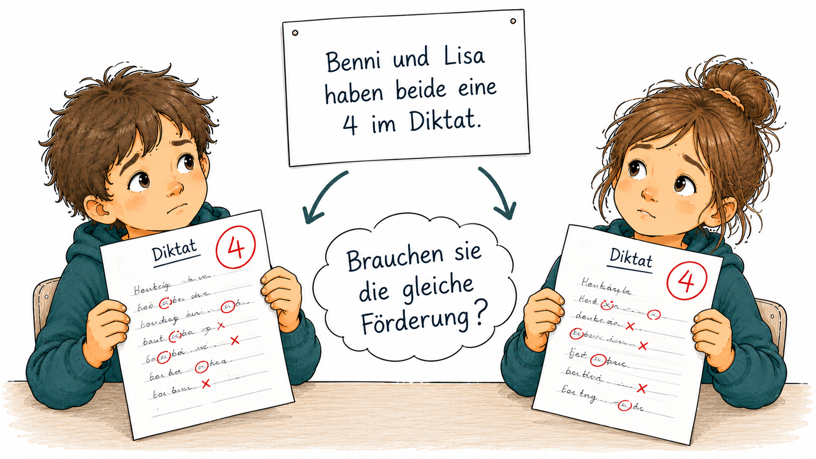 Benni und Lisa mit ihren Diktaten