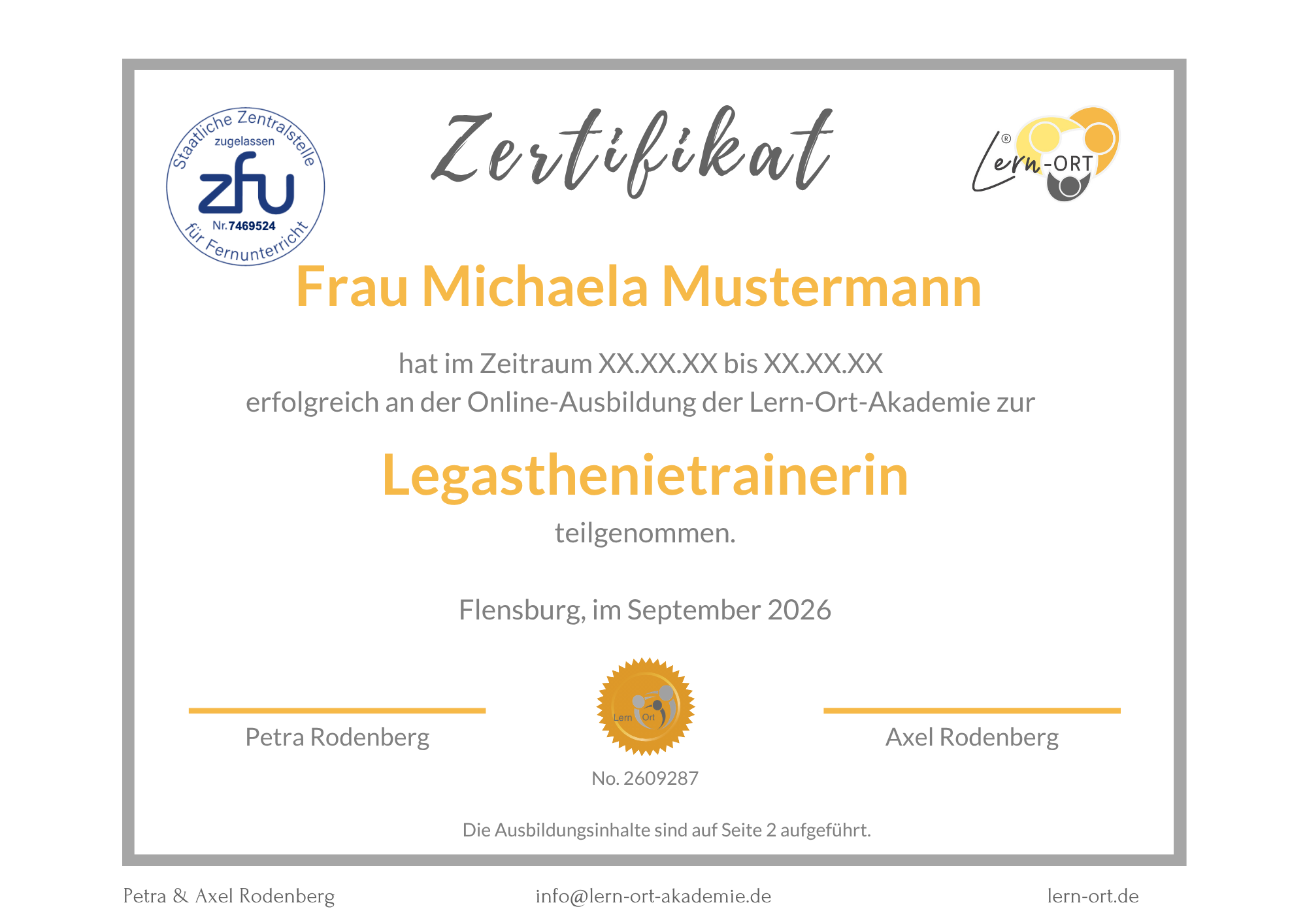 Beispiel: Zertifikat Legasthenietrainer/Legasthenietrainerin der Lern-Ort-Akademie